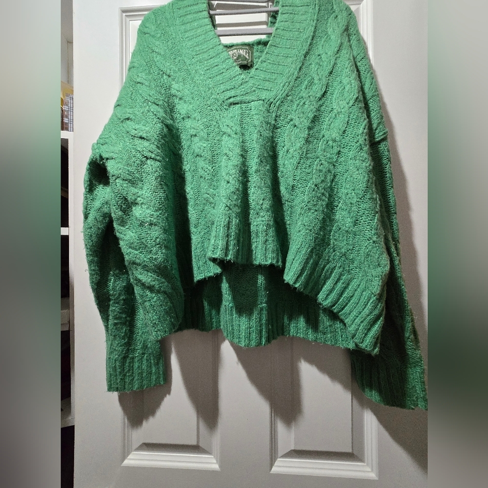 American Eagle Outfitt Green V-Neck Hooded  Sweater